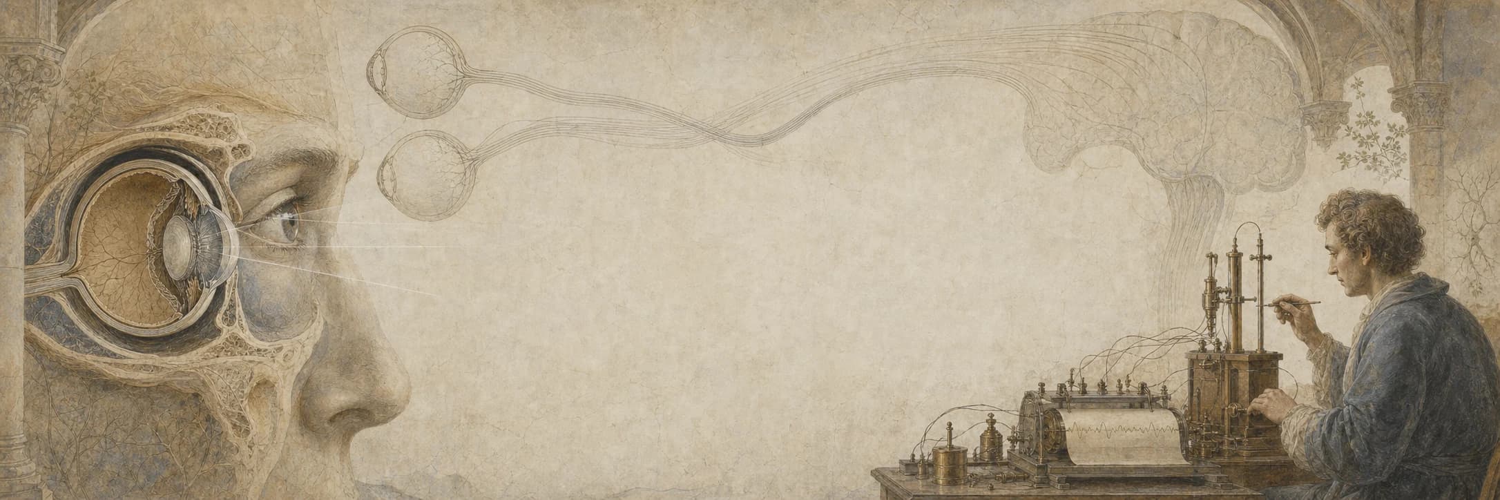Anatomical fresco tracing vision from the eye to the brain and an electrophysiology instrument